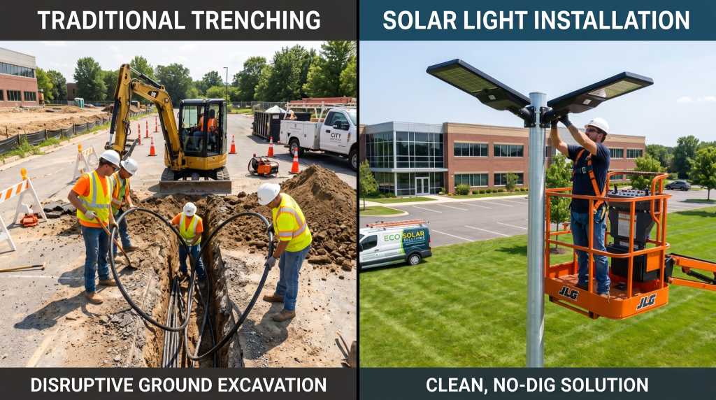 data center grid connection wait times solution - solar lighting installs without trenching or grid connection