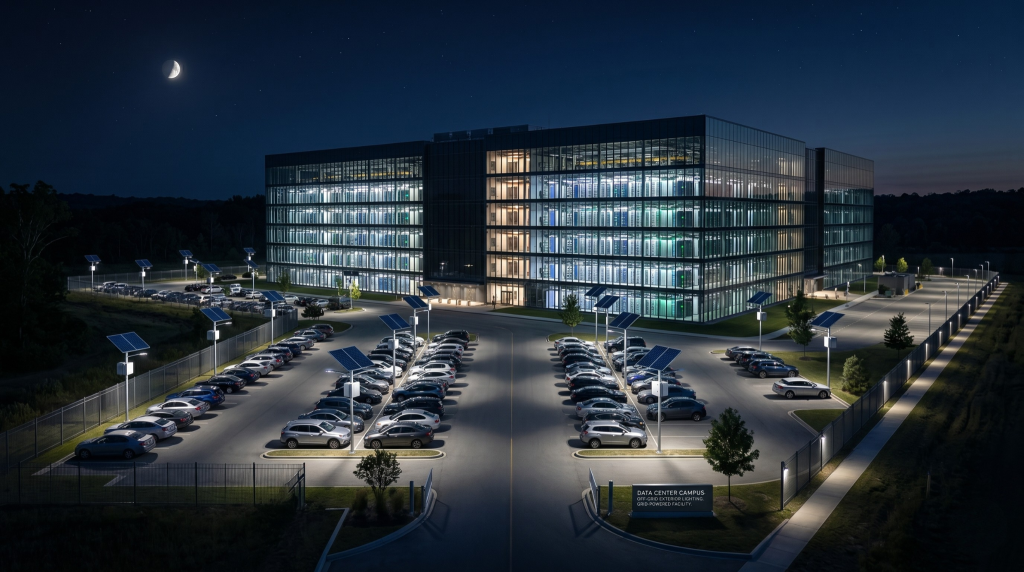 AI data center power demand solution - solar lighting frees grid watts for AI compute workloads